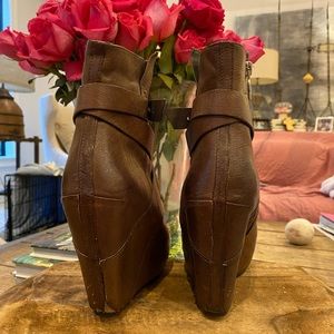 Leather wedge bootie